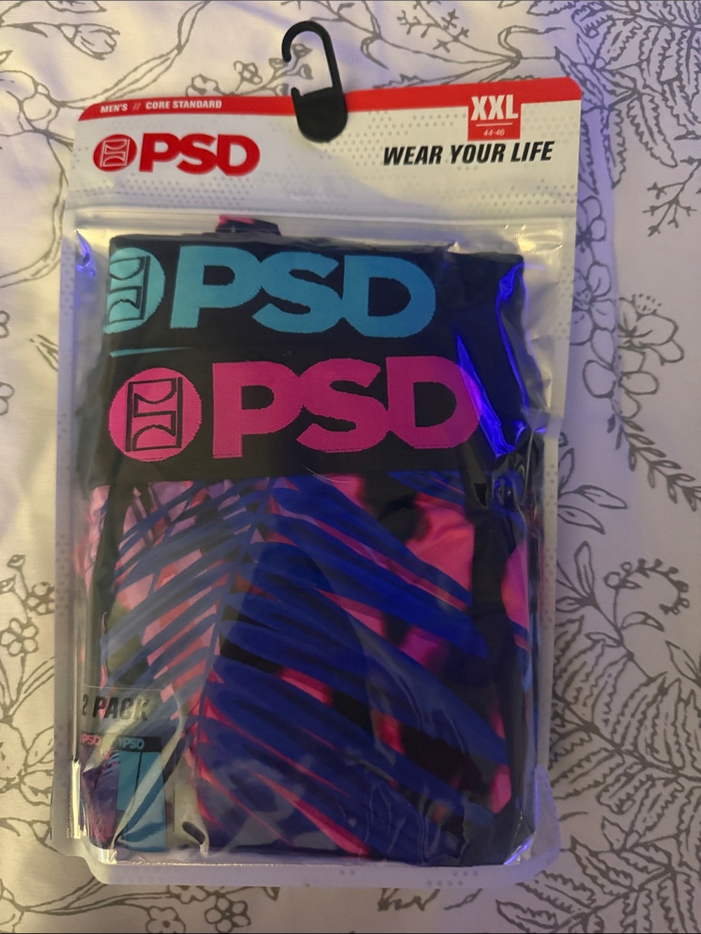 PSD Men's Boxer Briefs in Black with Blue & Pink Logos